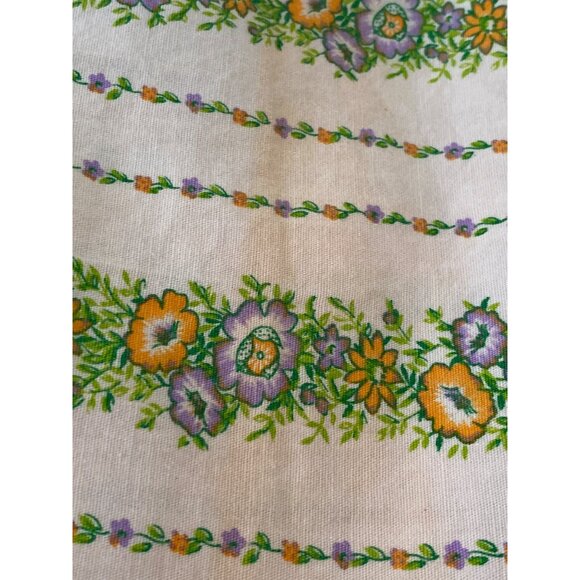 Fabric Purple Orange Floral Stripes White Ivory Quilting Sewing Remnants Art VTG - Picture 10 of 13